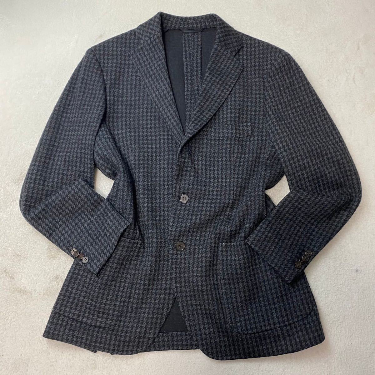 希少L相当 極美品 リングジャケット Blue Grigio by Ring jacket テーラードジャケット ブレザー 千鳥格子柄 ウール チャコールグレー_画像2