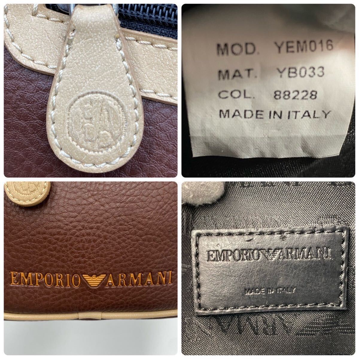 未使用級●EMPORIO ARMANI エンポリオアルマーニ ショルダーバッグ 斜め掛け レザー シボ革 ダブルファスナー ビジネス ブラウン メンズ_画像8