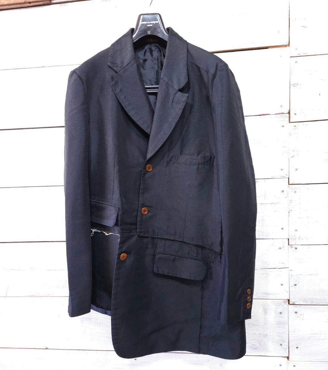 美品☆COMME des GARCONS HOMME PLUS コムデギャルソンオムプリュス PF-J059 製品加工 アシンメトリー テーラードジャケット メンズS 変形_画像2