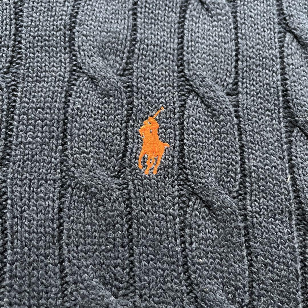 現行タグ POLO RALPH LAUREN ラルフローレン ケーブルニット L ゆったり ビッグシルエット ネイビー ロゴ刺繍 メンズ ポニーロゴ 通学_画像9