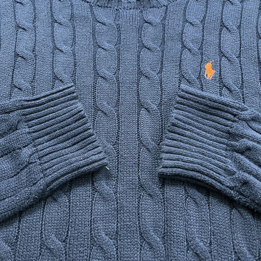 現行タグ POLO RALPH LAUREN ラルフローレン ケーブルニット L ゆったり ビッグシルエット ネイビー ロゴ刺繍 メンズ ポニーロゴ 通学_画像8