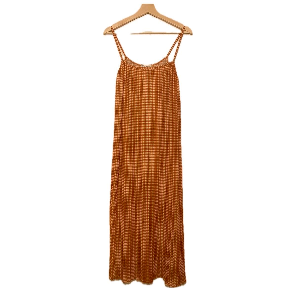 美品 ZARA ギンガムチェック ロングキャミワンピース オレンジ 美品 ZARA ギンガムチェック ロングキャミワンピース オレンジ