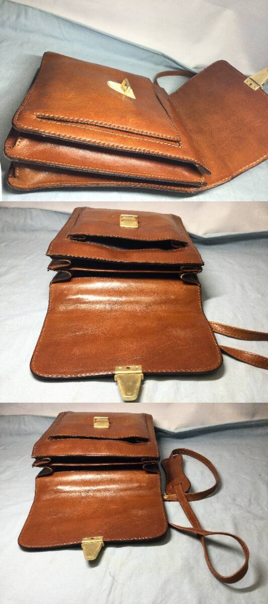 イタリア製　本革　2ＷＡＹ　ショルダーバッグ　美品　（3129）革　レザー　鍵付き　カバン　ファッション　良品　肩掛け　収納　ブラウン