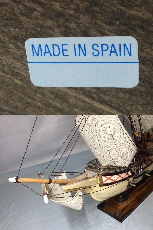 MAY FLOWER 1615 　木製帆船置物　 模型　 アンティーク調 インテリア 船　スペイン製（3152）重量1ｋｇ　帆船　木製　コレクター　マニア