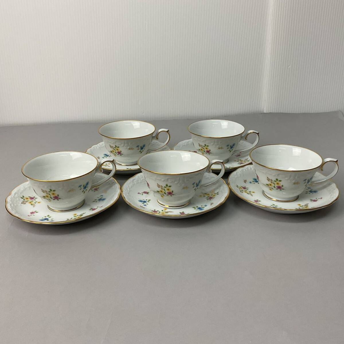 ノリタケ Noritake カップ＆ソーサー 散らし花 花柄 5客セット ティーカップ コーヒーカップ【Y1427】_画像1