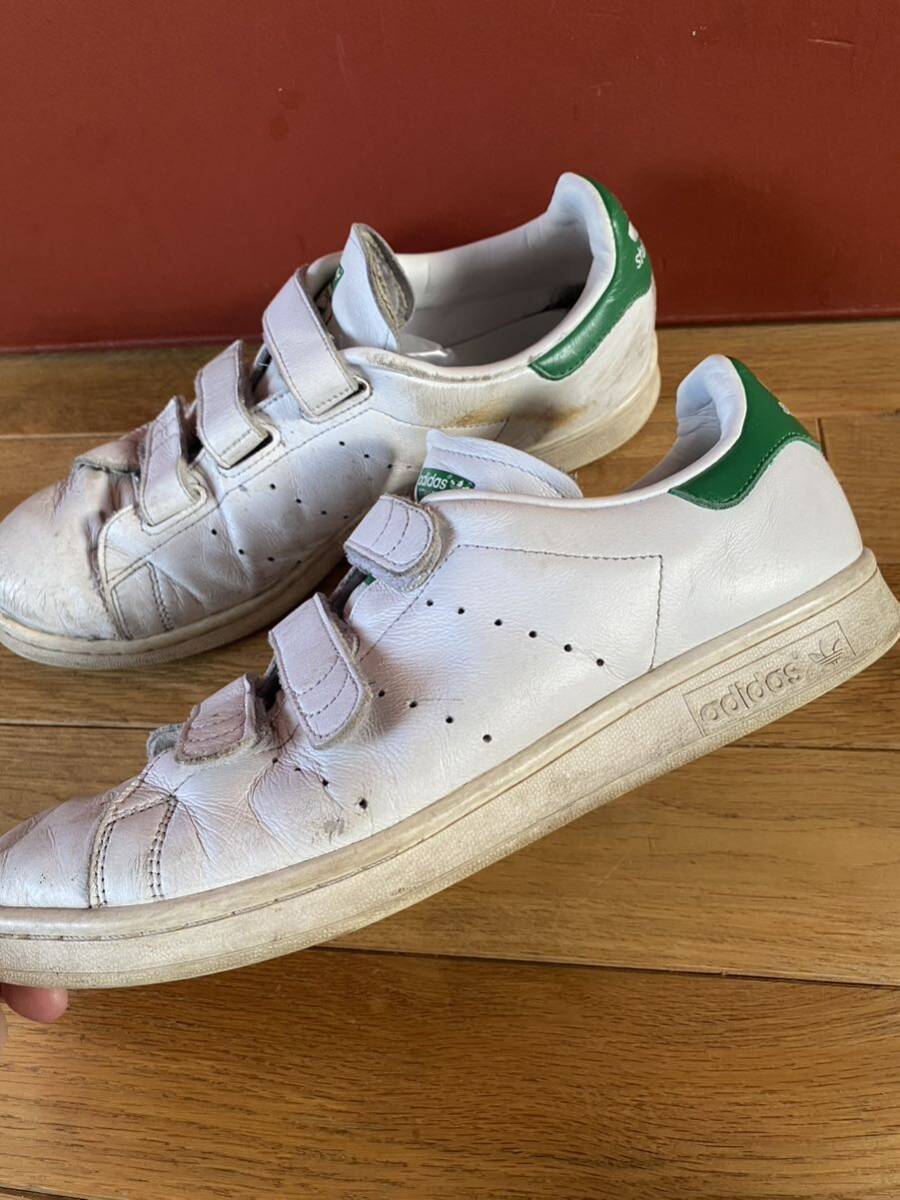 セール即決1円 STAN SMITH 27.5cm/adidas スタンスミス アディダス スニーカー ベルクロ 白 ホワイト 緑 中古 古着 メンズの画像4