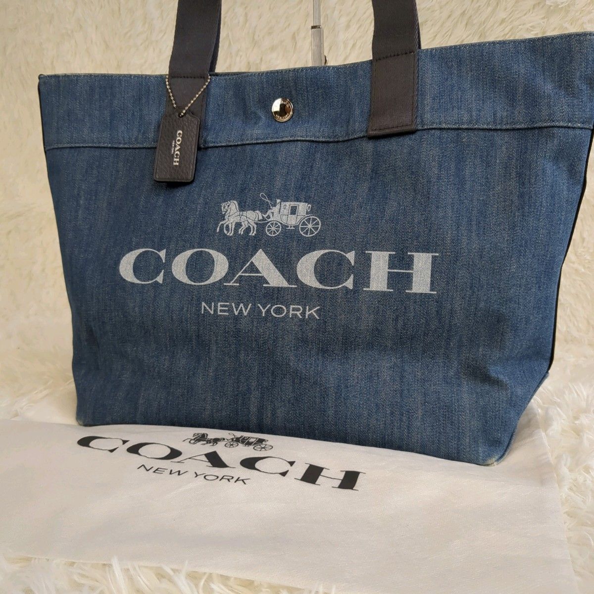 大容量　COACH　ホースビッグロゴ　キャリッジ　デニムトートバッグ