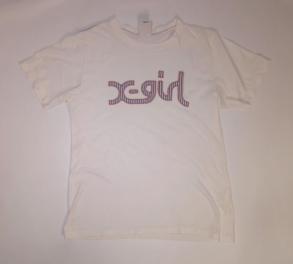 X-girl Tシャツ 刺繍 ステッチ ストライプ レディース サイズ１白 ホワイト 0592118 中古・古着_画像1