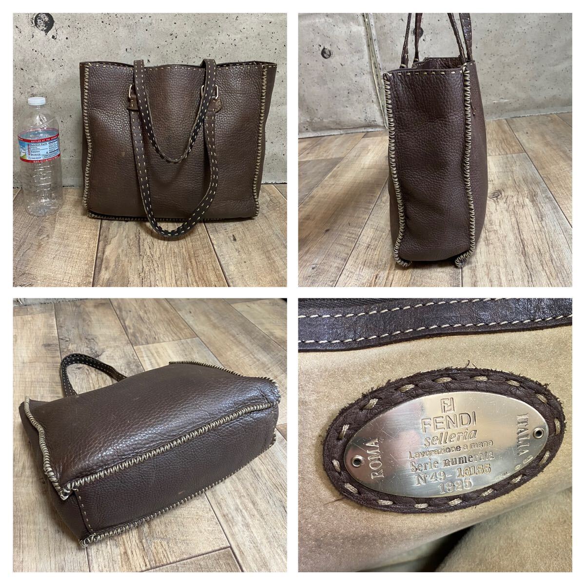 フェンディ セレリア トートバッグ 肩掛け ステッチ レザー シボレザー 本物 FENDI フェンディ セレリア ステッチ レザー トートバッグ