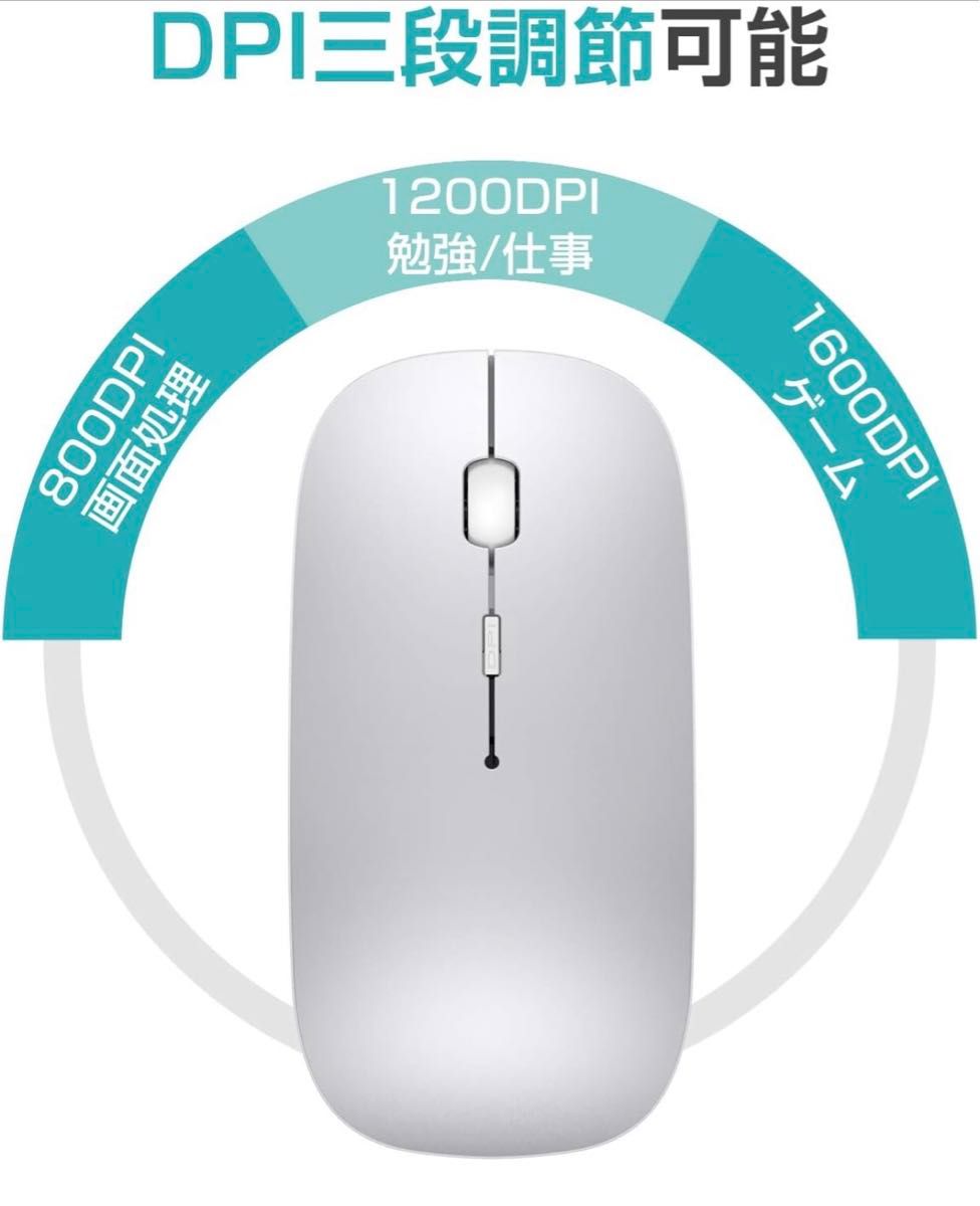 ワイヤレスマウス Bluetoothマウス 無線 超薄型 静音 充電式 省エネルギー 2.4GHz 3DPIモード (シルバー)