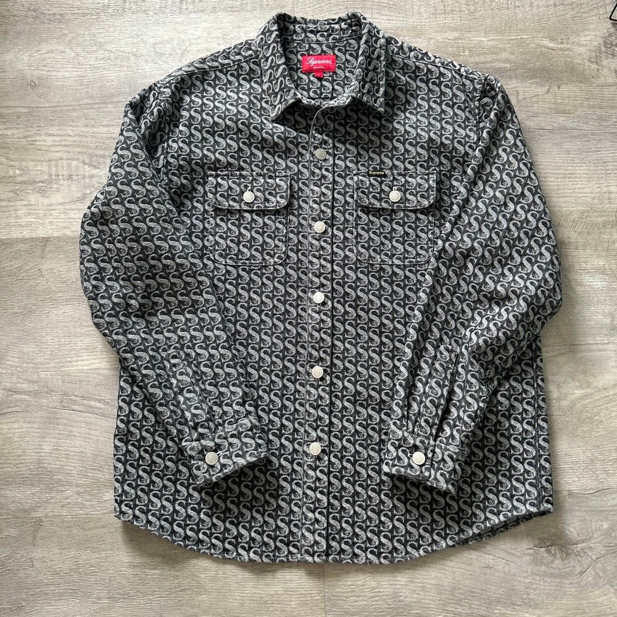 Supreme S logo Monogram Denim Shirt Black