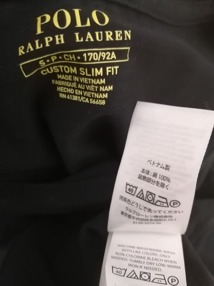 美品　ポロラルフローレ POLORALPHLAUREN 半袖Tシャツ　S クルーネック　丸首　ワンポイント ブラック 無地Tシャツ customslimfit OSAGARI_画像4