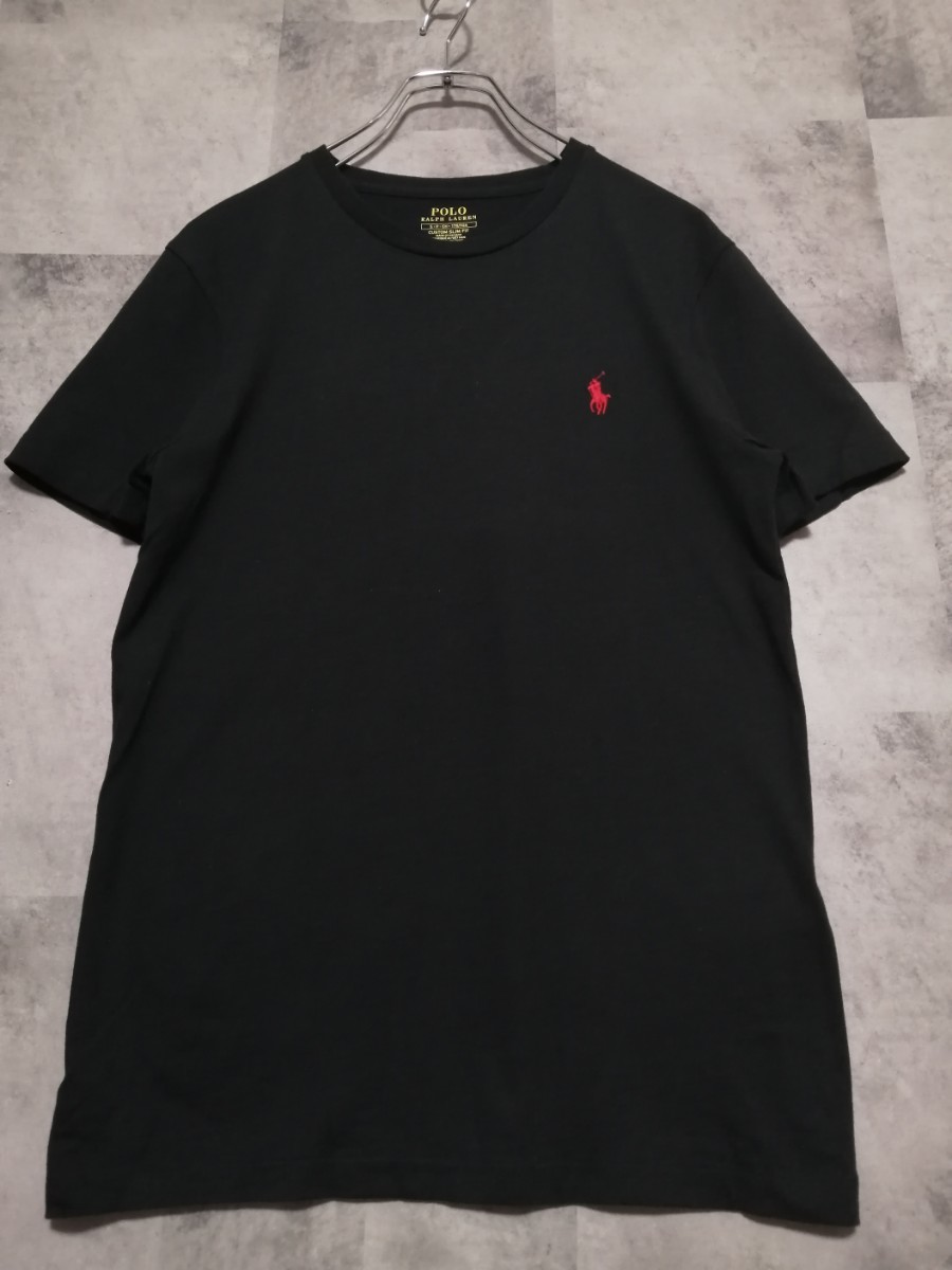 美品　ポロラルフローレ POLORALPHLAUREN 半袖Tシャツ　S クルーネック　丸首　ワンポイント ブラック 無地Tシャツ customslimfit OSAGARI_画像1