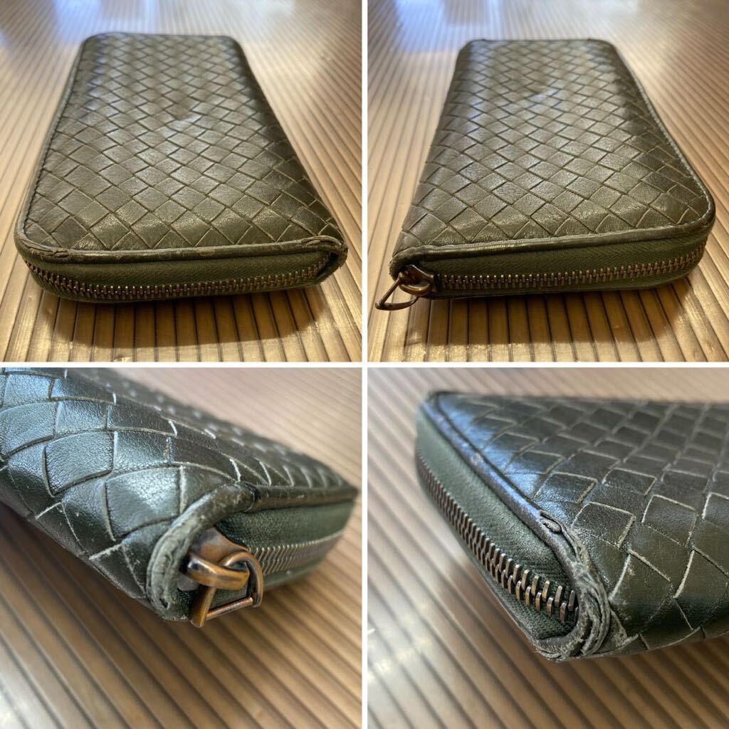 ボッテガヴェネタ BOTTEGA VENETA イントレチャート ピンク ラウンドファスナー 長財布 グリーン 革財布 レザー の画像3