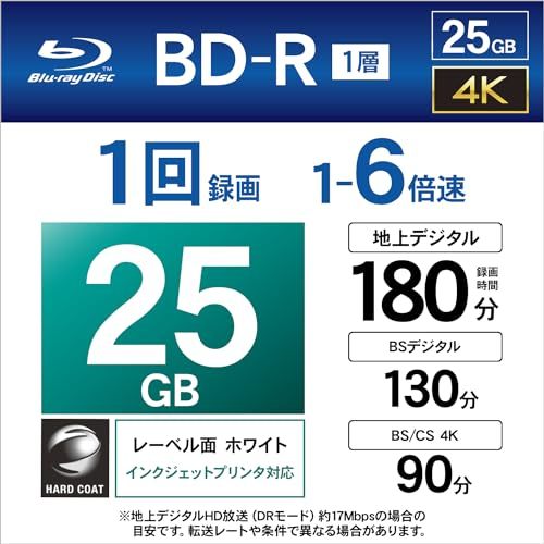 Verbatim バーベイタム 1回録画用 ブルーレイディスク BD-R 25GB 50枚+3枚増量パック インクジェッ_画像4