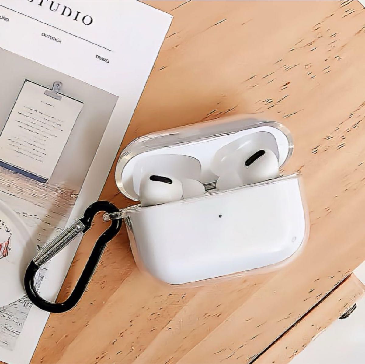   AirPods Pro ケース クリアケース シリコン ソフトタイプ 透明 クリア カラビナ ダストカバーシール