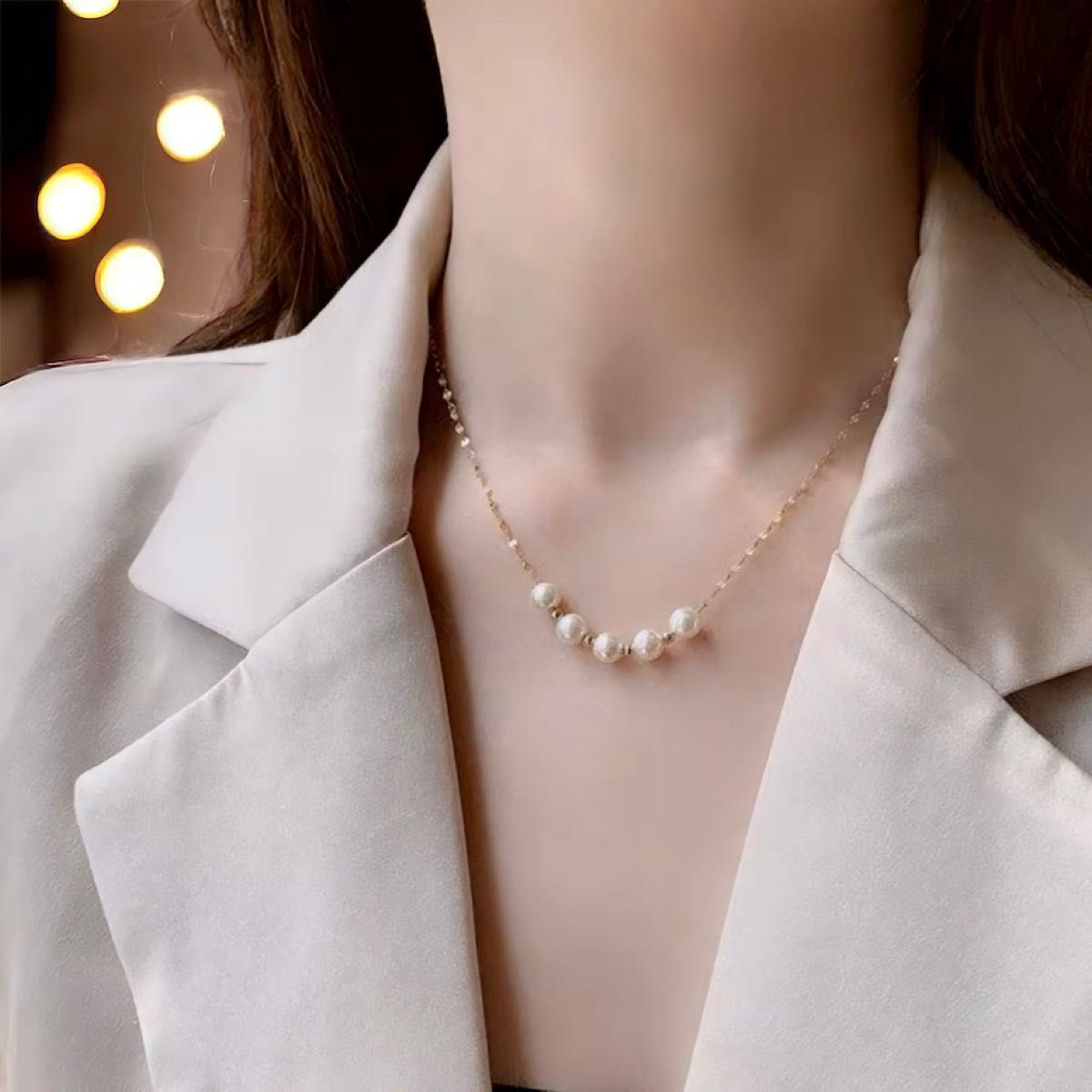 ネックレス パール ホワイト ゴールド レディース 韓国 オフィス 結婚式 真珠 シンプル
