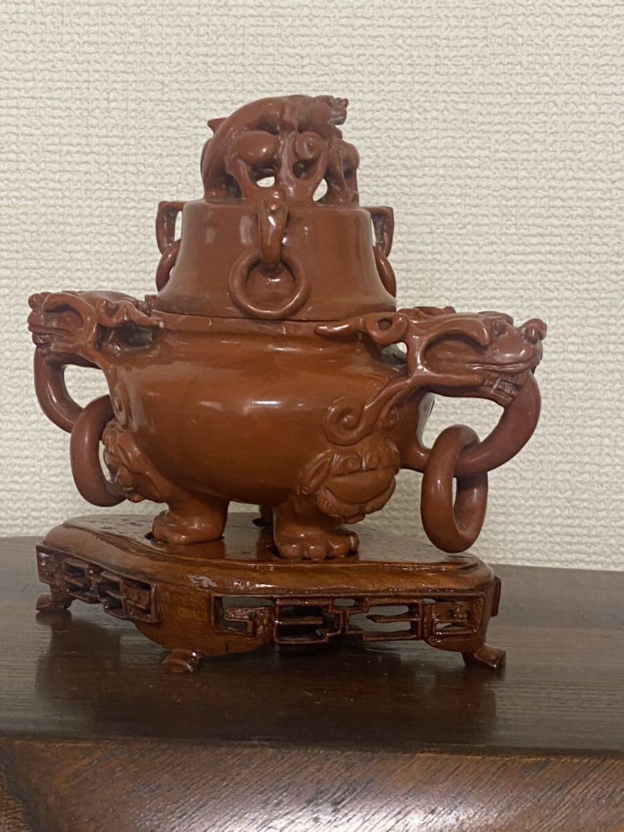 中国美術 古美術 天然石寿山石彫香炉 香道具 置物 古玩 年代物_画像2