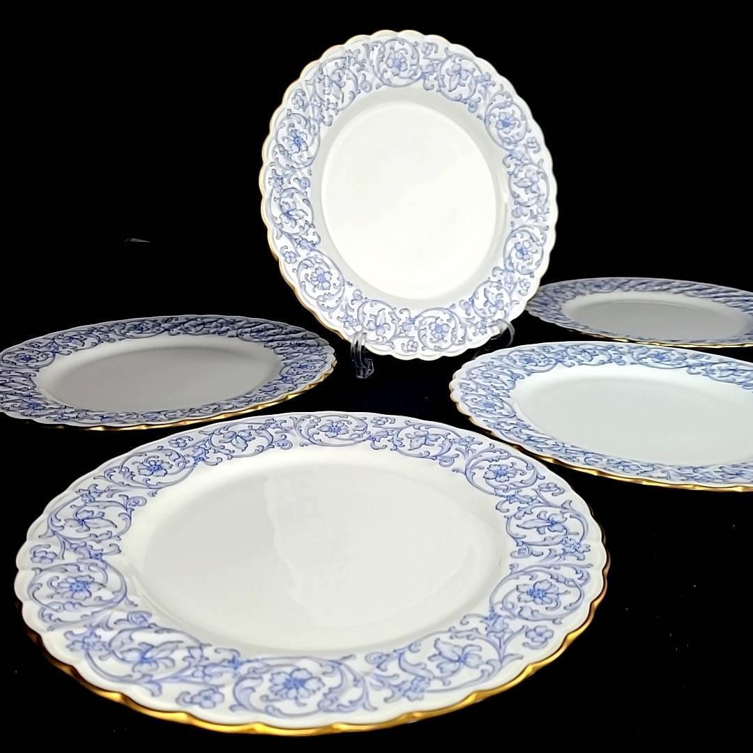 △良品 ◆ ノリタケ　Noritake スタジオコレクション ブルー　更紗　唐草　金彩 ディナープレート　大皿　5枚 廃盤　希少　レア