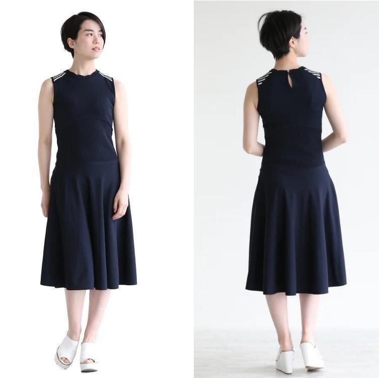 SCALLOP KNIT DRESS BORDERS at BALCONY ボーダーズ アット バルコニー 紺 スカラップニットドレス