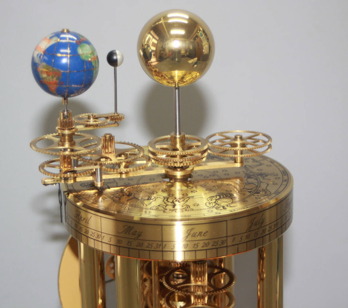 Hermle 天体・太陽系時計 ヘルムレ スケルトン 稼働品 三球儀 ドイツ製の画像5