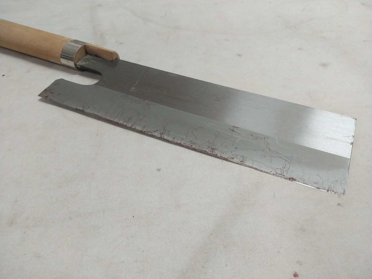 麺切 蕎麦切り包丁【 手打 本磨 ヤマト特製 】中古品 全長37.5cm 刃渡り24.5cm 刃幅7.3cm そば切 _画像8