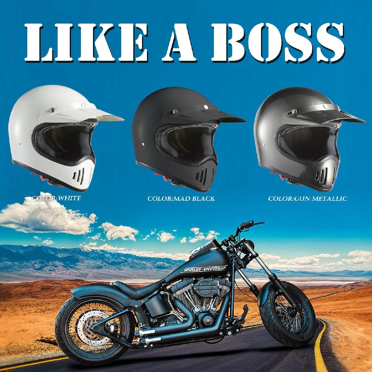 バイクヘルメット ビンテージ レトロ アメリカン フルフェイス マットブラック Lサイズ エアロ バイザー かっこいいの画像8