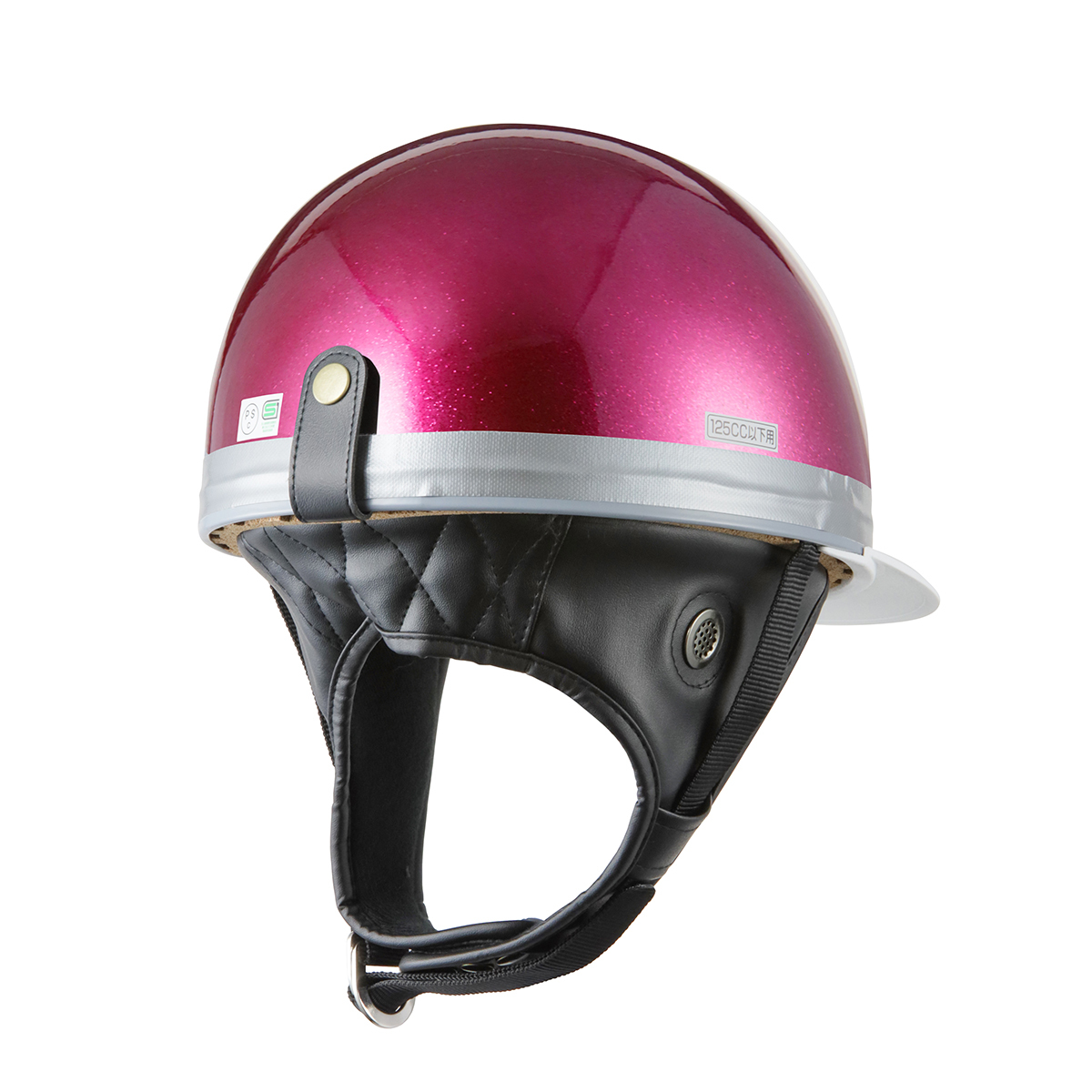 ヘルメット コルク半キャップ 三つボタン パープルラメ 新品 半ヘル 57cm～60cm未満 半帽 バイクパーツセンターの画像2