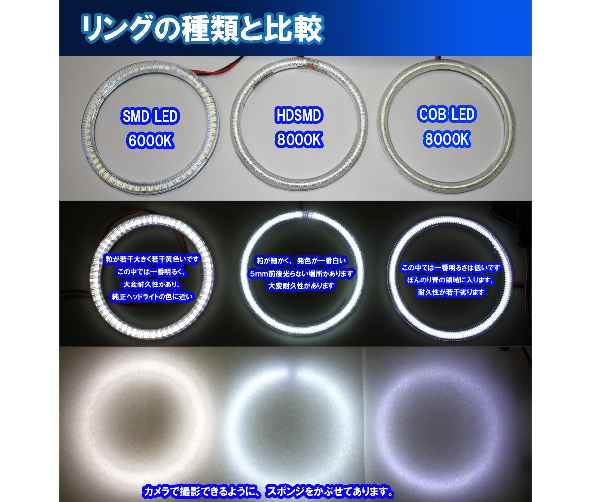 ★トヨタ ノア エスクァイア 80系 ZRR80 前期用 イカリング、SMD LED 、左右合計２灯 アイライン デイライト_画像7