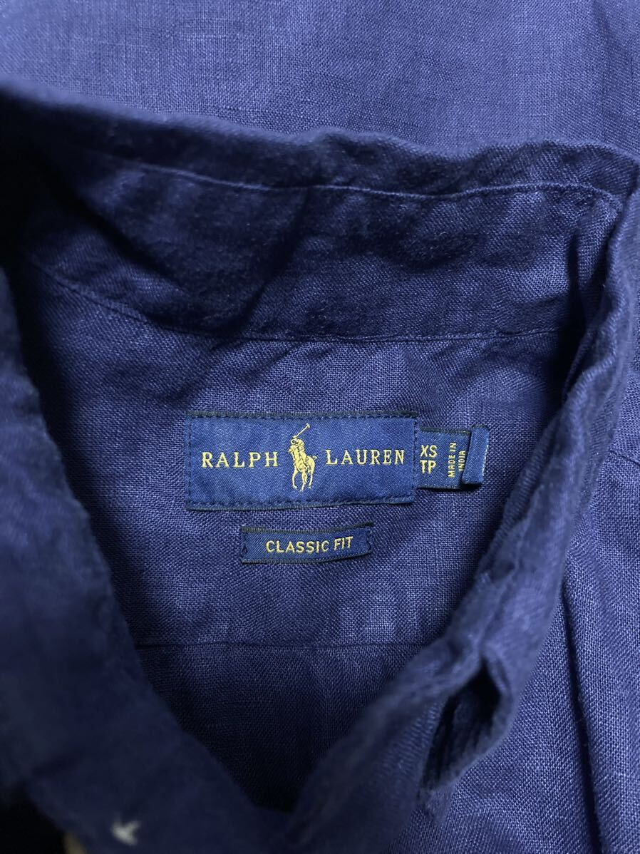 RALPH LAUREN（ラルフローレン）の長袖ボタンダウンリネン麻シャツ　送料無料　ネイビー　紺　XSサイズ_画像3