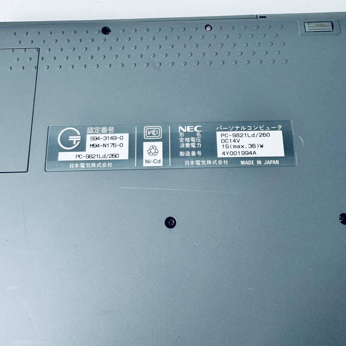 N98-10 NEC PC-9821Ld/260 HDD欠 画面難あり 動作未確認_画像6
