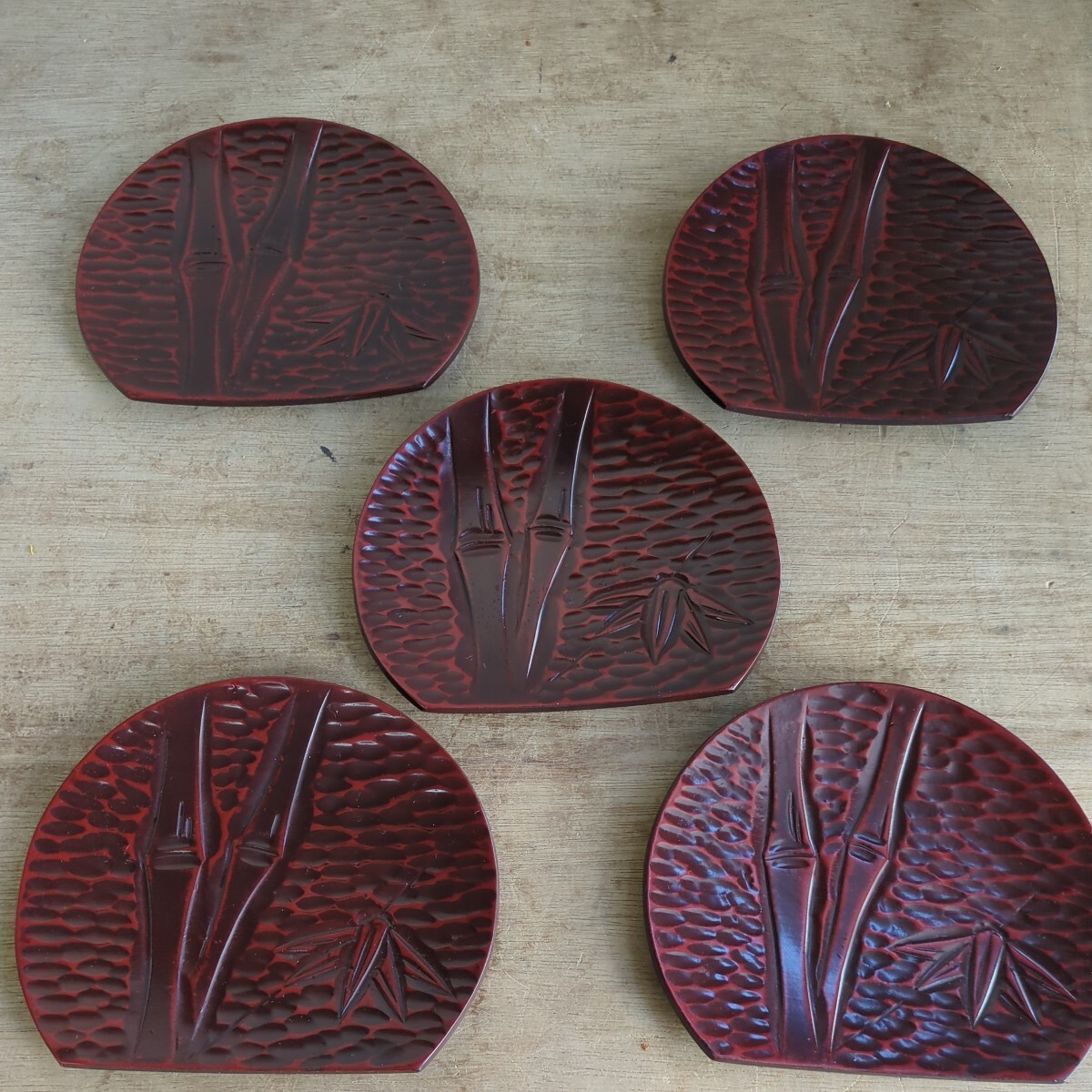 鎌倉彫　木皿　菓子盆　銘々皿　取り皿　木製　木彫　５枚　茶道具_画像1