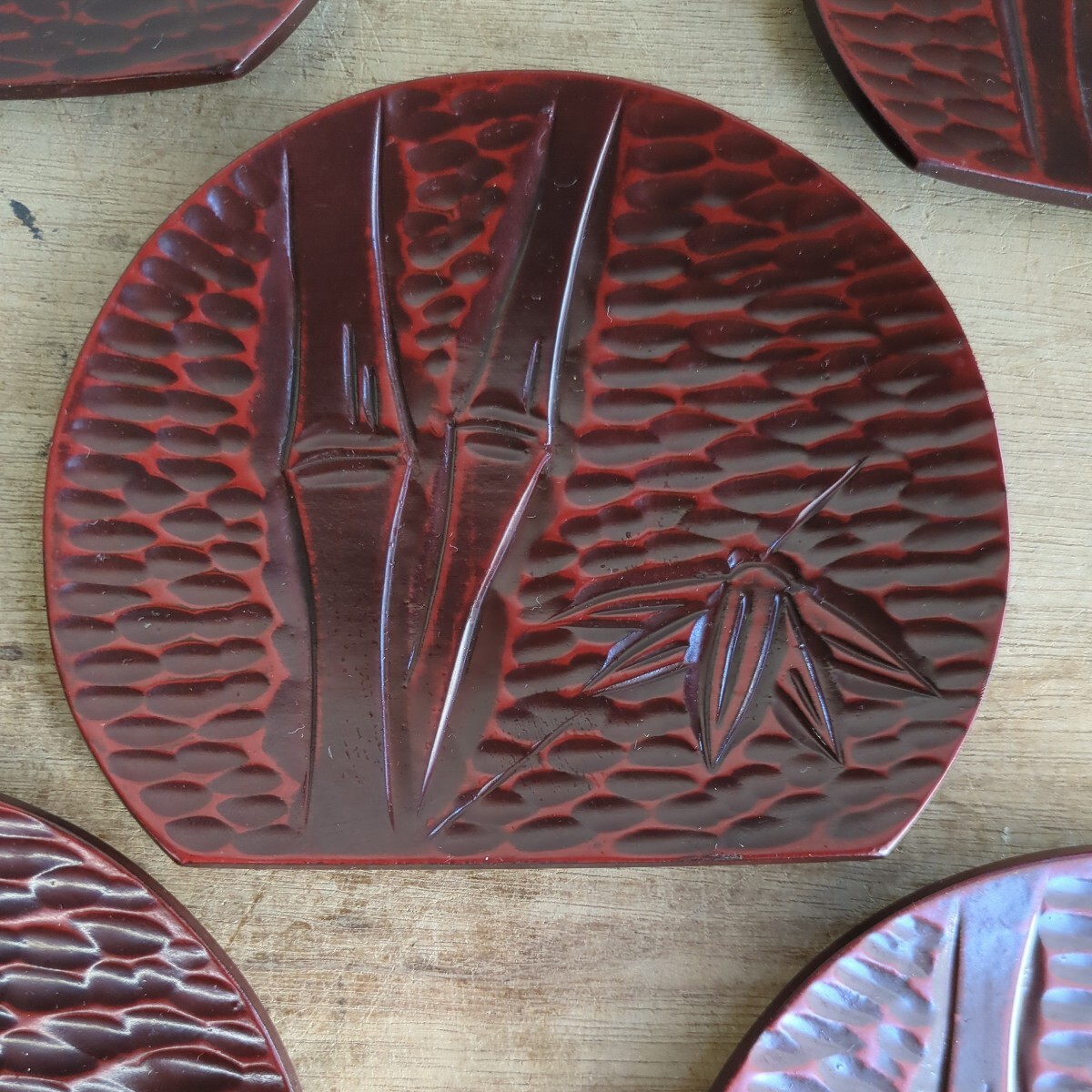 鎌倉彫　木皿　菓子盆　銘々皿　取り皿　木製　木彫　５枚　茶道具_画像2