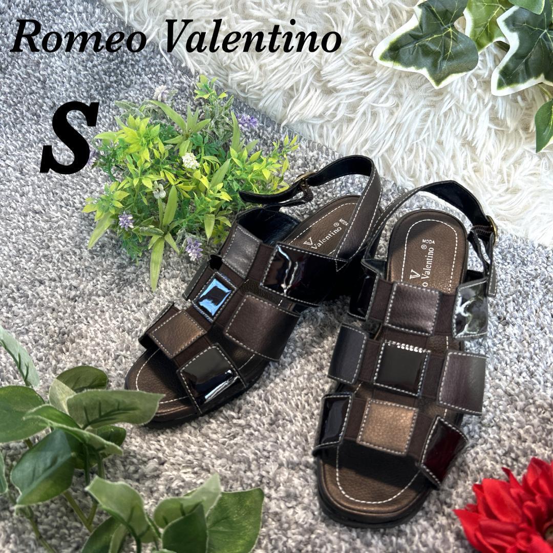 Romeo Valentino サンダル　ブラウン　足首ベルト　低ヒール　靴_画像1