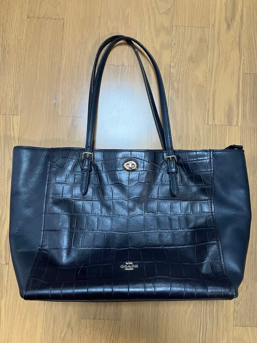 COACH  本革 ネイビー トートバッグ