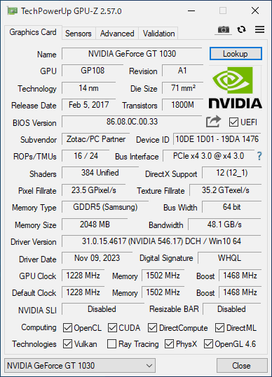 ZOTAC NVIDIA GeForce GT 1030 2GB 2048MB GDDR5 グラフィックボード 44_画像3