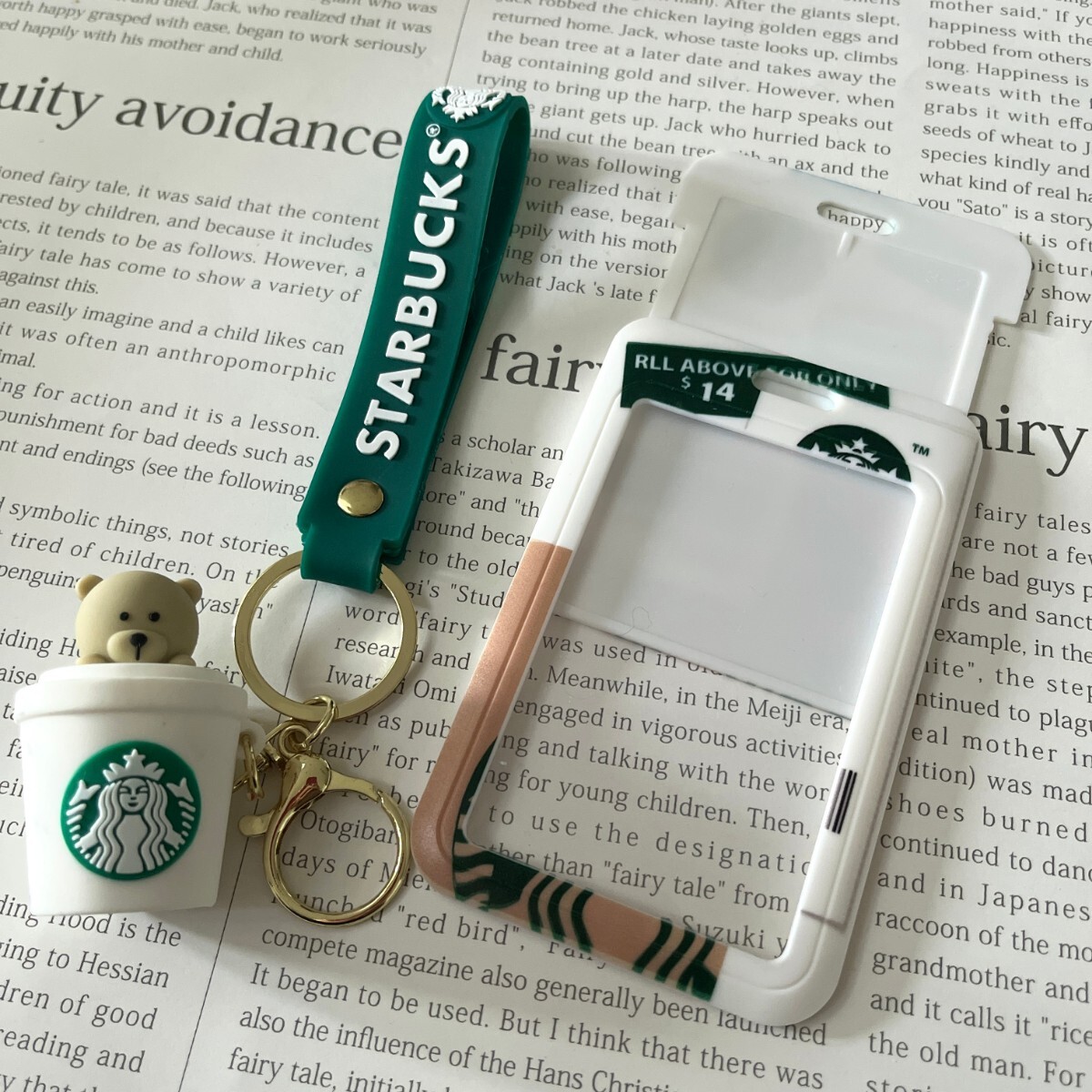 新品 スターバックス スタバ IDカードホルダー カード ケース ベアリスタ クマ ベア フィギュア キーホルダー パス タンブラーSTARBUCKS 白