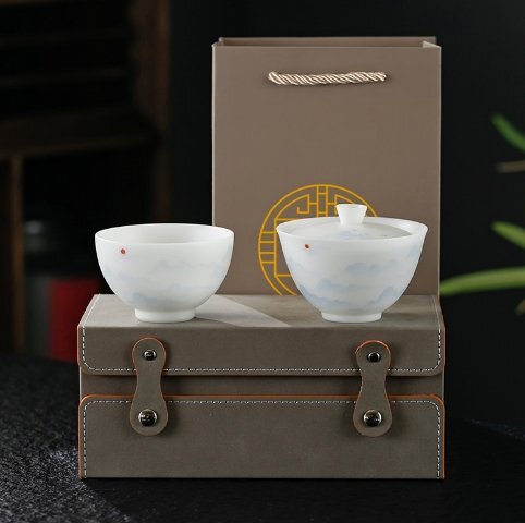 送料無料　新品　高級茶器　２点セット 徳化窯白磁　箱付き　中国茶器　中国磁器 湯飲み