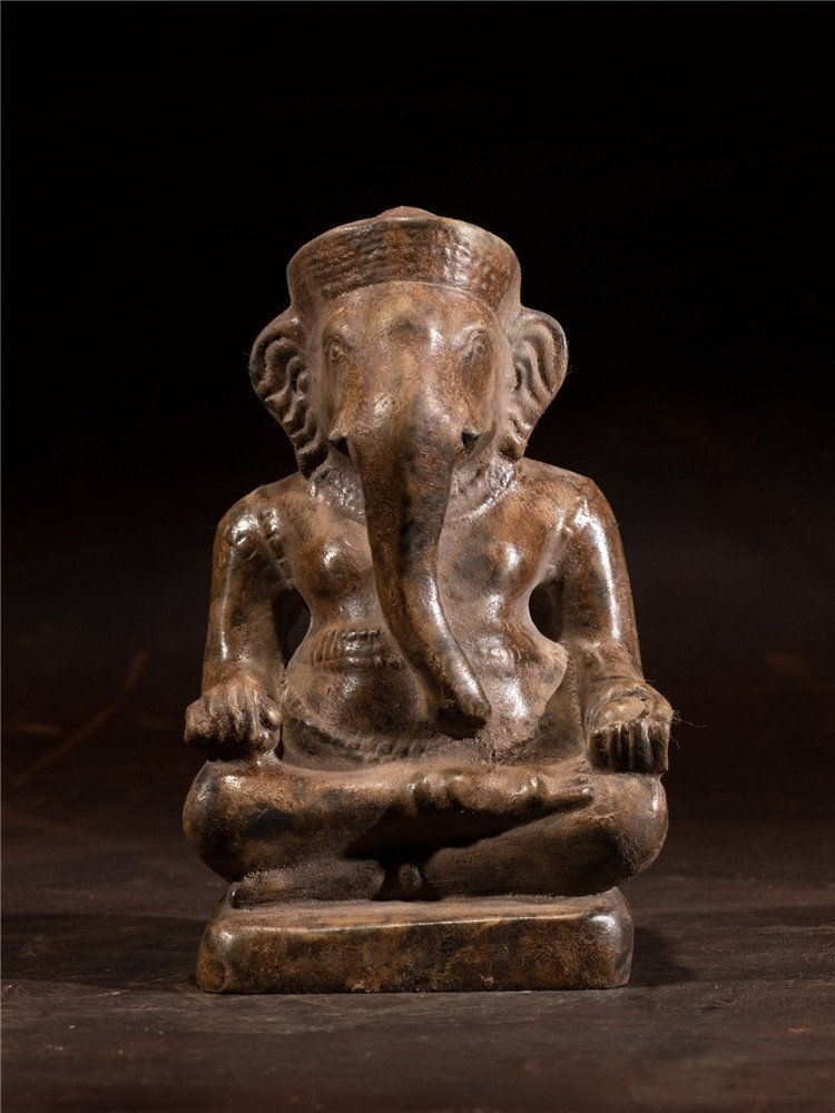 極細工 仏教古美術 仏像 神像 ガネーシャ Ganesha インド仏像 象鼻 財神 神様像 座りガネーシュ 装飾 置物 収蔵 コレクションsux008