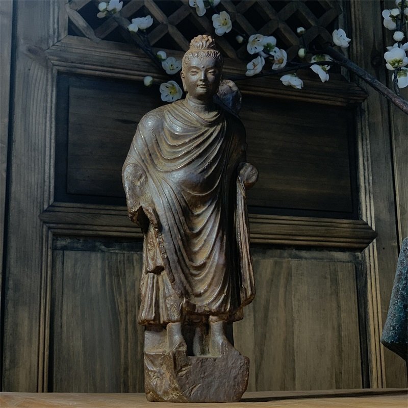 極細工 仏教古美術 仏像 ガンダーラ石仏 Gandhara ガンダーラ美術 石仏 石彫 仏像 装飾 置物 装飾　収蔵　コレクションsux005