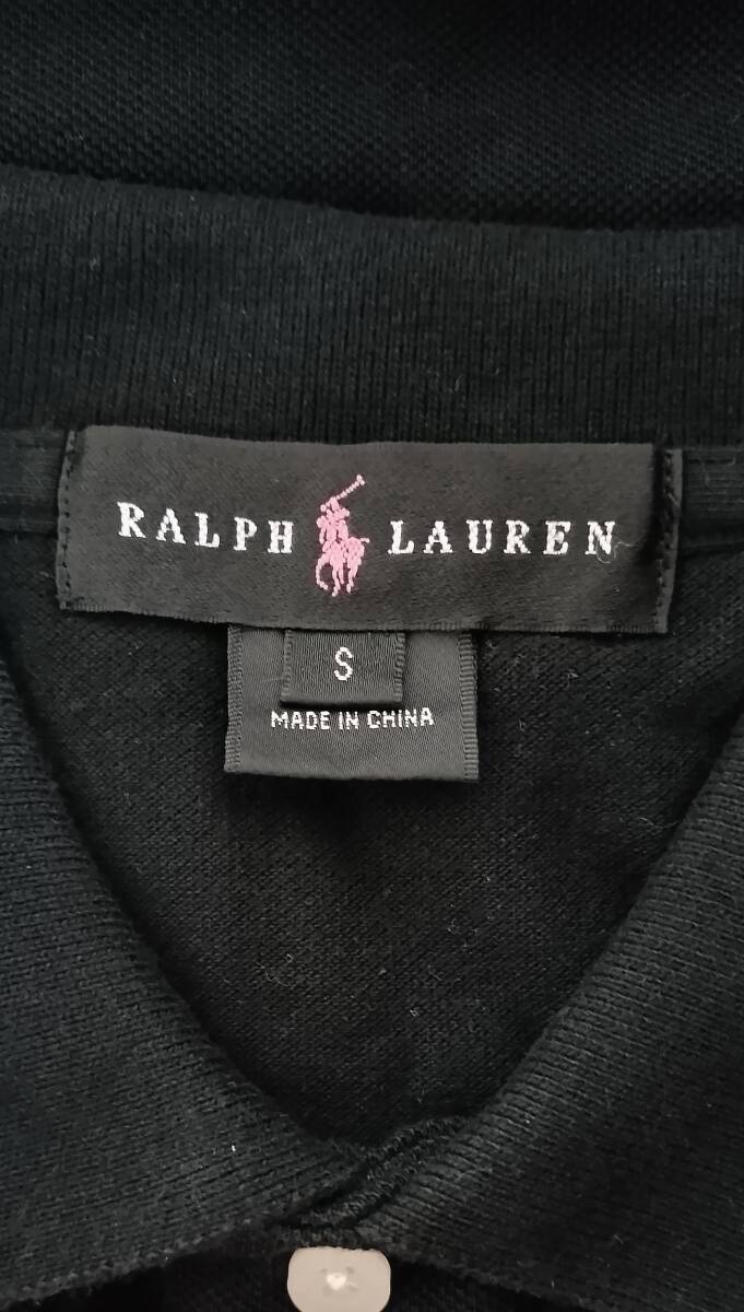 ■RALPH LAUREN■ポロシャツ　ビッグポニー サイズS　ビーズ刺繍ロゴ　黒×ピンク　レディース　ラルフローレン_画像4