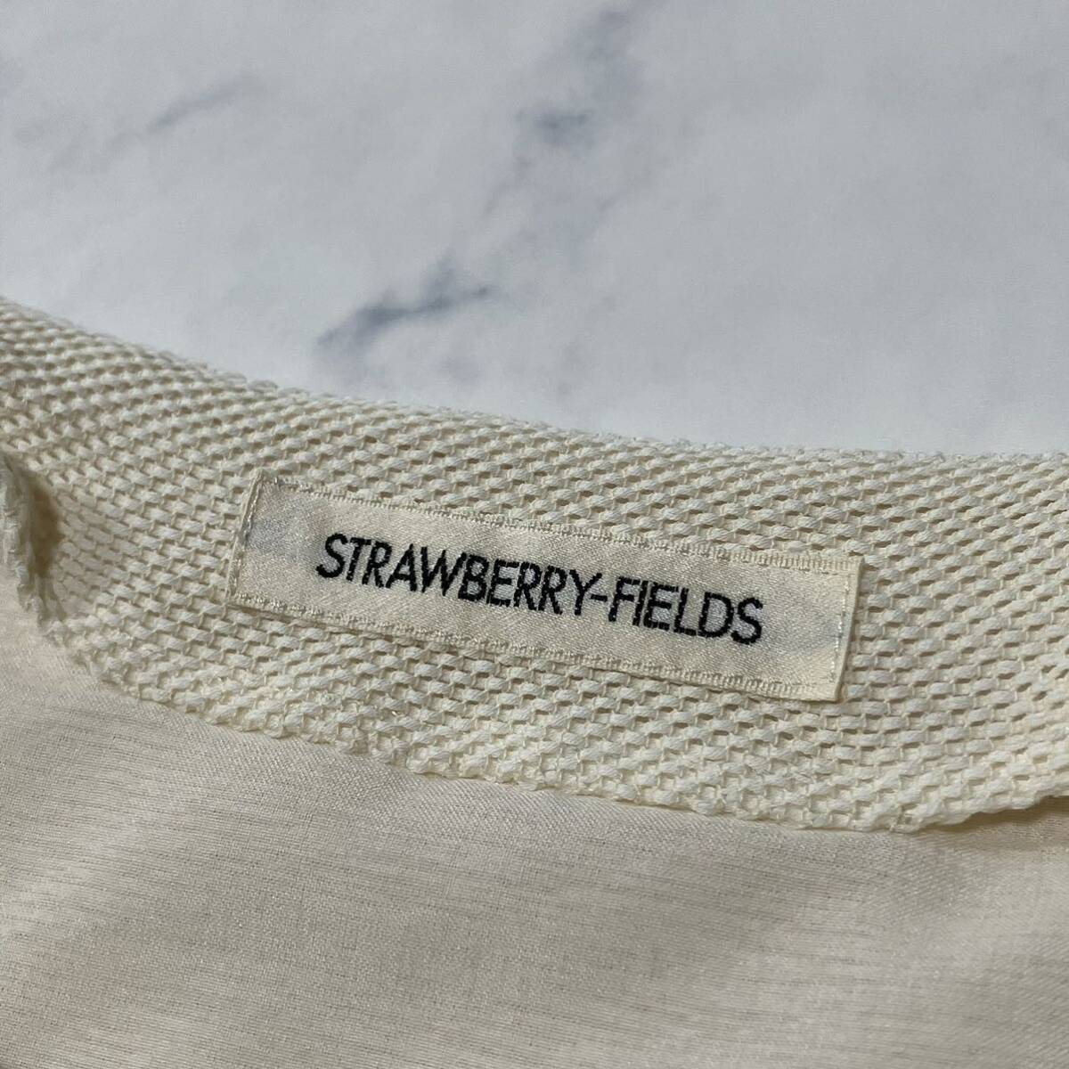 美品 STRAWBERRY-FIELDS ストロベリーフィールズ 日本製 ワントーン ホック 七分袖 ショート丈 薄手 ノーカラー ジャケット クリームの画像9