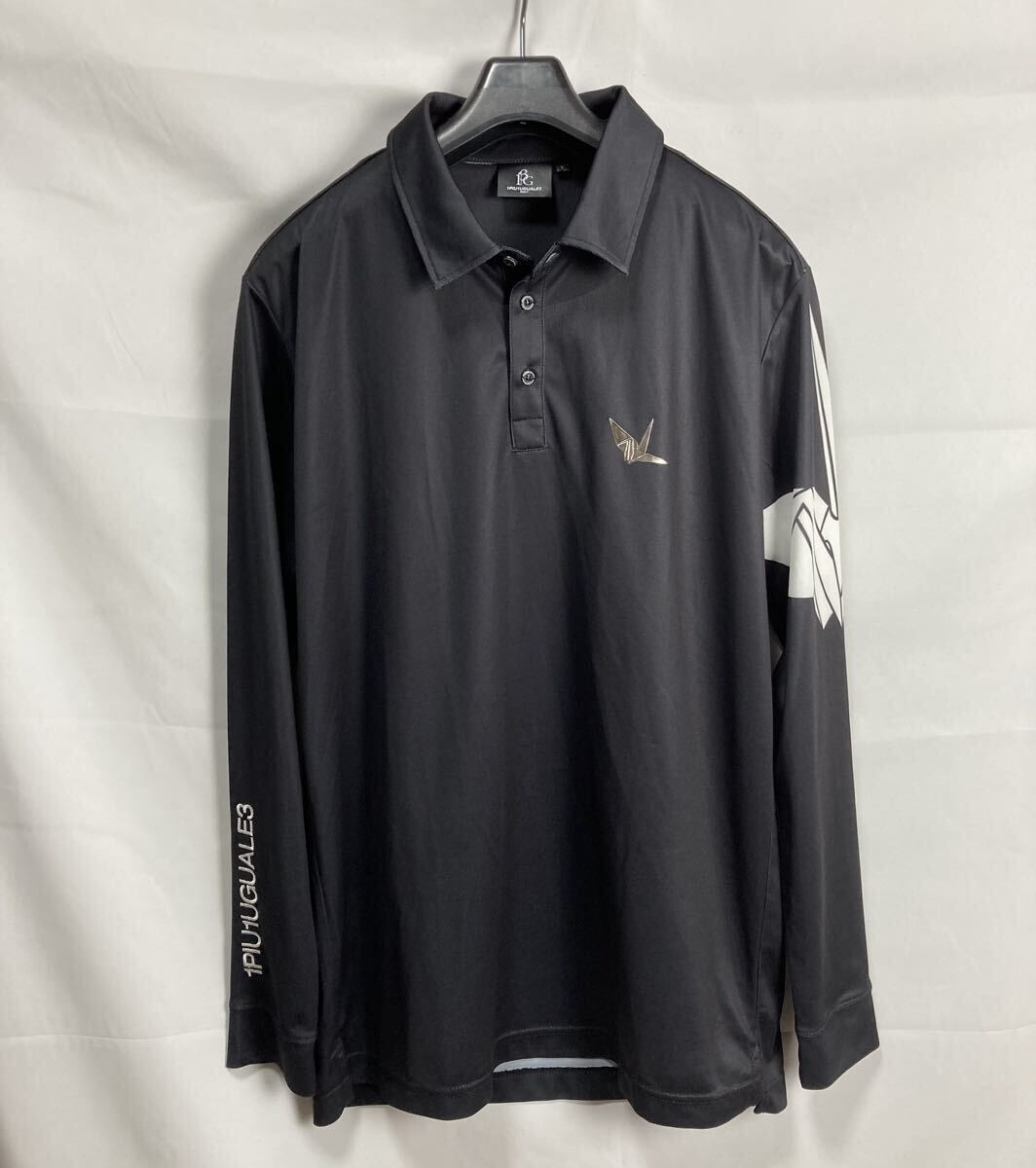 1PIU1UGUALE3 GOLF SLEEVE CRANES L/S POLO アームロゴ鶴プリント長袖ポロシャツ　戸賀敬城　、定価33,000円_画像2