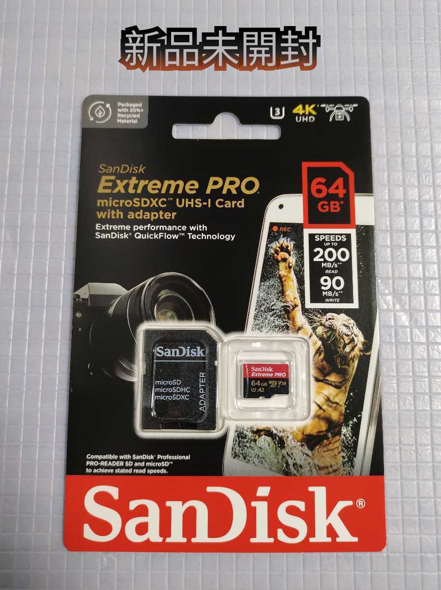 新品即決あり☆送料込 SanDisk マイクロSDカード 64GB microSDカード microSDXC Extreme PRO Class10 UHS-I U3 V30 A2 R:200MB/s W:90MB/s_画像1