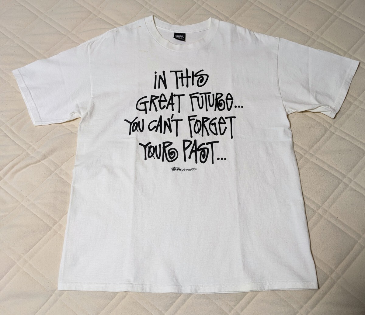 STUSSY GREAT FUTURE Tシャツ 白 Lサイズ ステューシー ショーンフォント メキシコ製 25周年ショッパー付 00's オールド ビンテージ_画像1