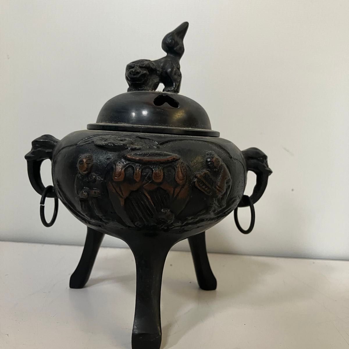 ∇花∇時代茶道具 【大日本相模大掾】銘 古銅獅子香炉 獅子床置 ∇花∇時代茶道具 【大日本相模大掾】銘 古銅獅子香炉 獅子床置