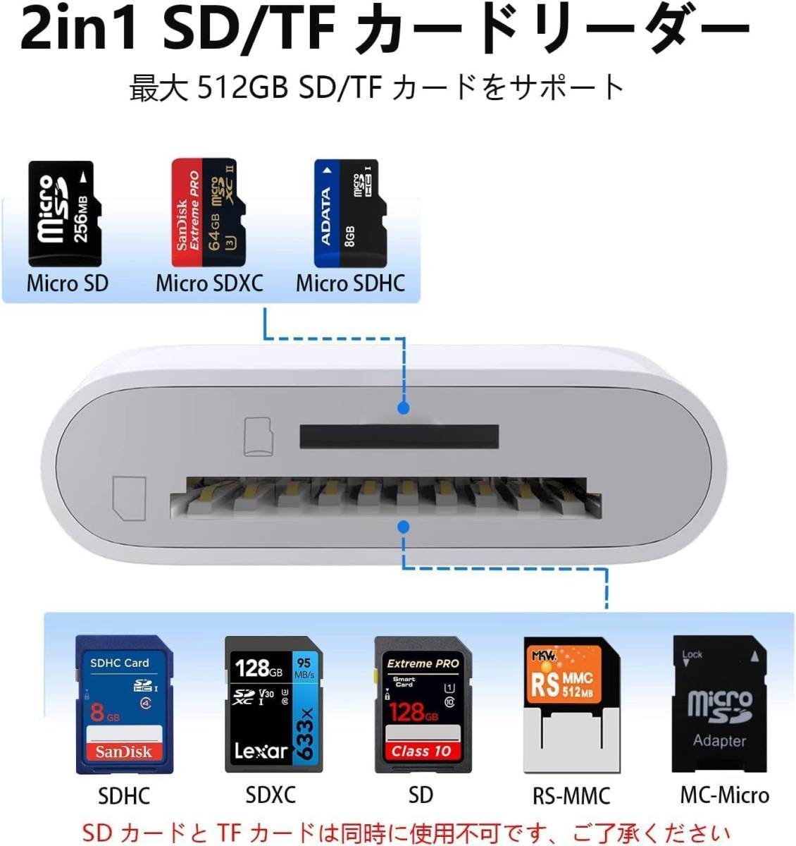 【最新MFi認証品】iPhone SDカードリーダー 2in1 Lightning SDカードカメラリーダー MicroSD/SDカード iPhone 転送 の画像2