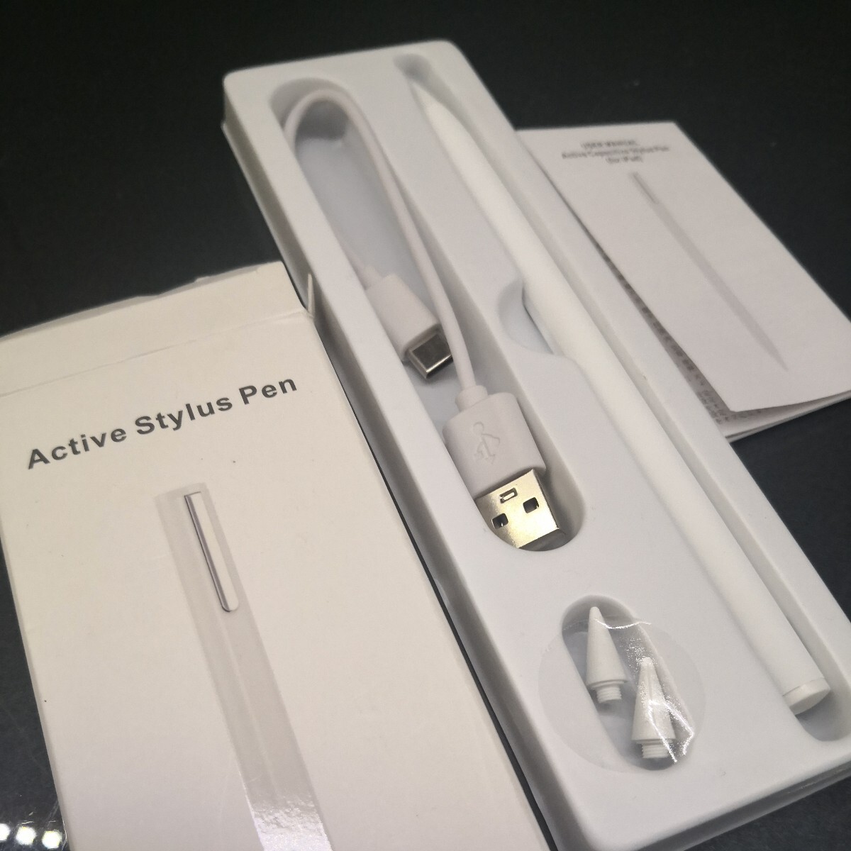 Active Stylus Pen type-c(USB) タッチペン スタイラスペン 2つ交換用ペン先付き Pad・Phone・Android・スマホ・タブレット ホワイト_画像1