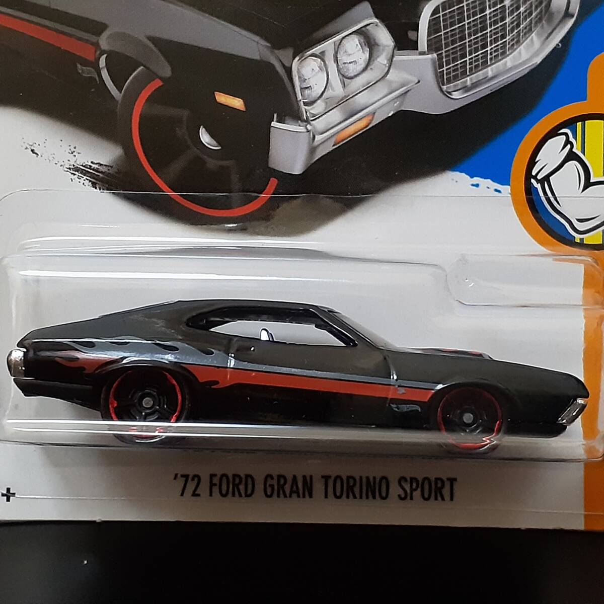HOT WHeeLs 72 FORD GRAN TORINO SPORT FLAMS 黒 フォード グラン トリノ ミニカー フレイムス MUSCLE CARマッスルカー ホットウィール_画像2