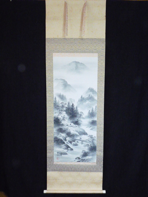 Yahoo!オークション - 【模写】掛け軸 水墨山水 作家春雪 模写 Yahoo!オークション - 【模写】掛け軸 水墨山水 作家春雪 模写